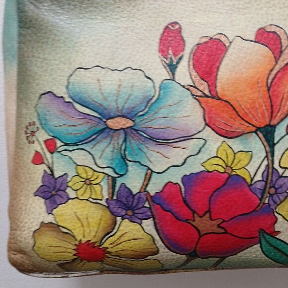 Anushka Leather Hand painted Handbag Purse Dragonfly Butterfly Floral Medium - Picture 11 of 16